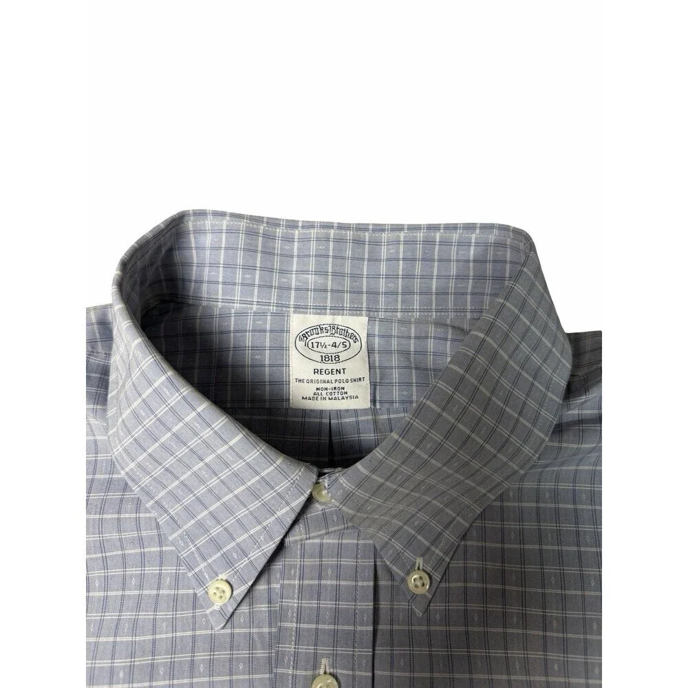 Brooks Brothers Regent Dress Shirt Mens 17 1/2  4/5 Blue Check Non Iron Cotton